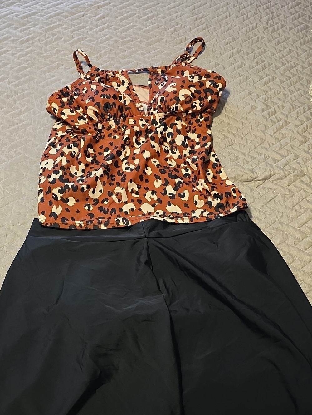 Kona Sol Orange & Black Leopard Print Swim Top